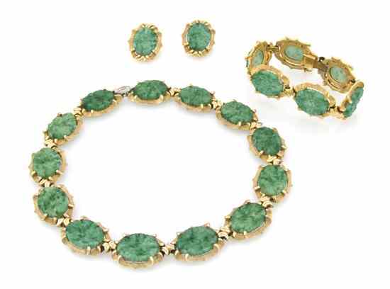 Appraisal: A Jomaz Goldtone and Jade Suite s consisting of a