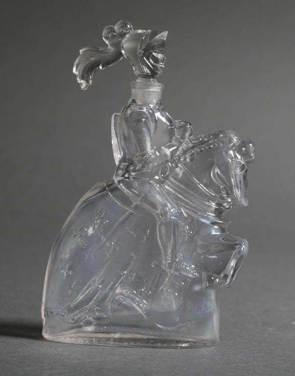 Appraisal: Castagnon Nogaro Knight on horseback shaped crystal perfume bottle measures