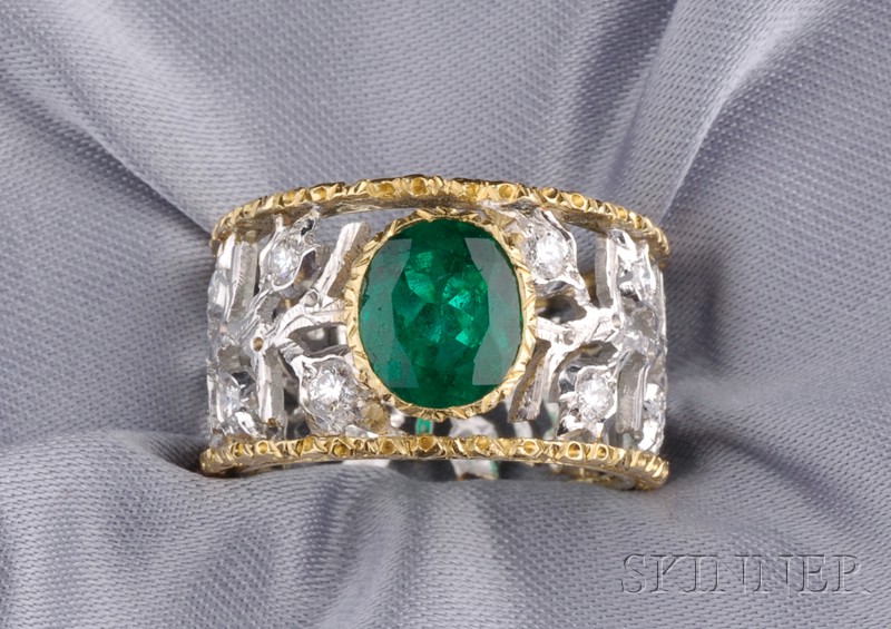 Appraisal: kt Bicolor Gold Emerald and Diamond Band M Buccellati bezel-set