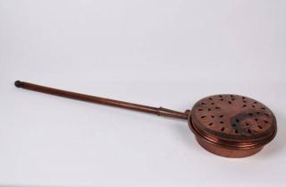 Appraisal: EARLY COUNTRY FRENCH PIERCED COPPER BED WARMER WITH WOODEN HANDLE