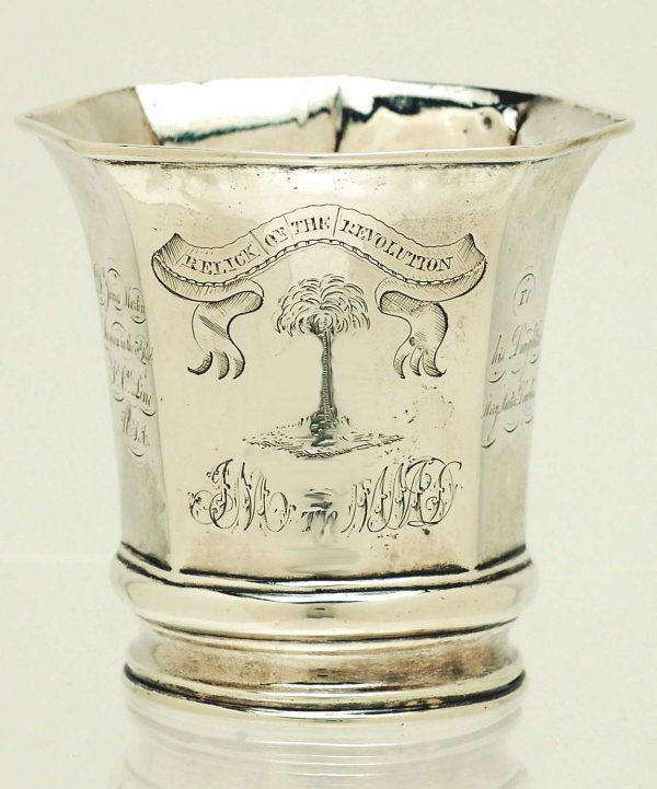 Appraisal: A coin silver presentation cup Paneled body with flared rim