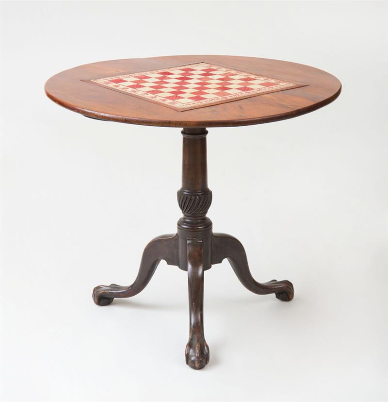 Appraisal: GEORGE II CARVED MAHOGANY TILT-TOP TRIPOD TABLE x in diam