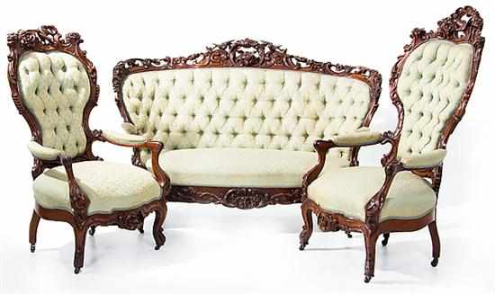 Appraisal: American Rococo Revival carved walnut parlor suite possibly John Jelliff