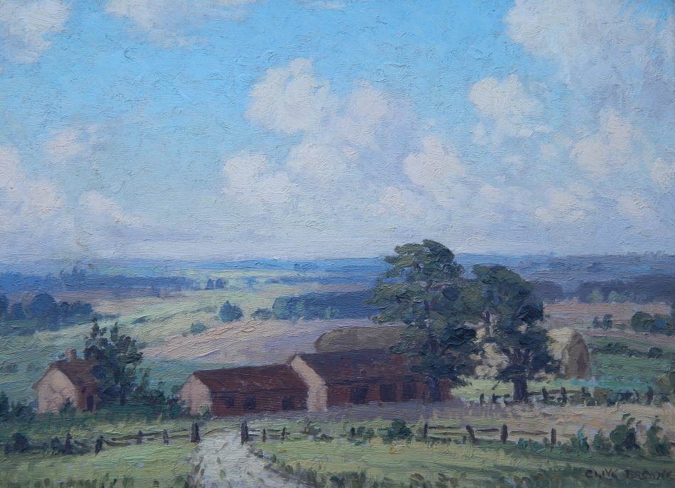 Appraisal: Clive Richard Browne - Farmstead in Lincolnshire landscape oil on