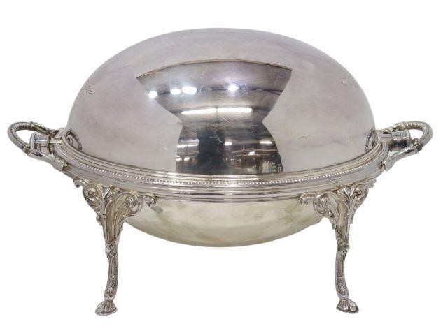 Appraisal: Silverplate roll-top serving dish domed lid with vacant cartouche foliate