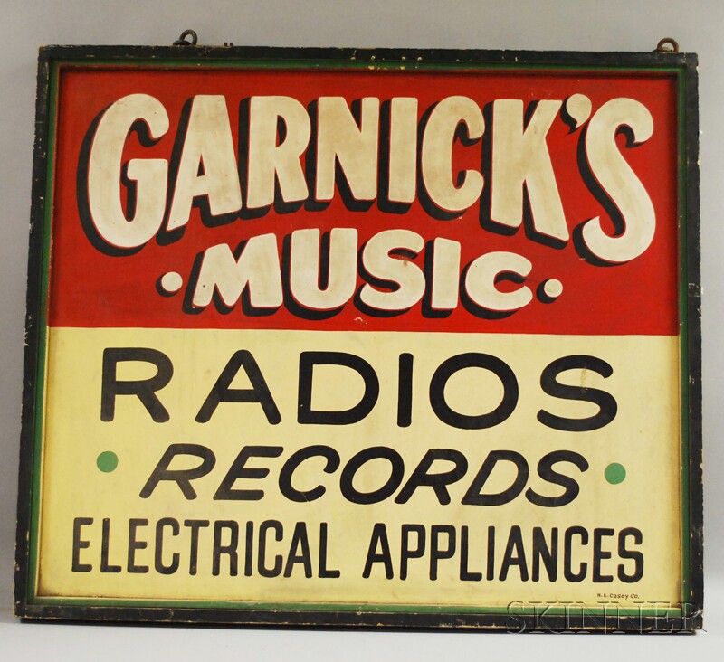 Appraisal: Painted Masonite and Wood Garnick's Music Radios Records Electrical Appliances