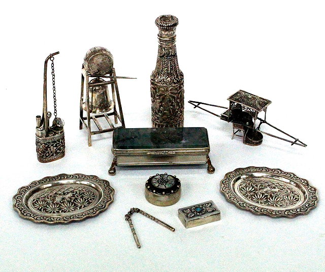 Appraisal: A SMALL GROUP OF INDIAN WHITE METAL ITEMS to include