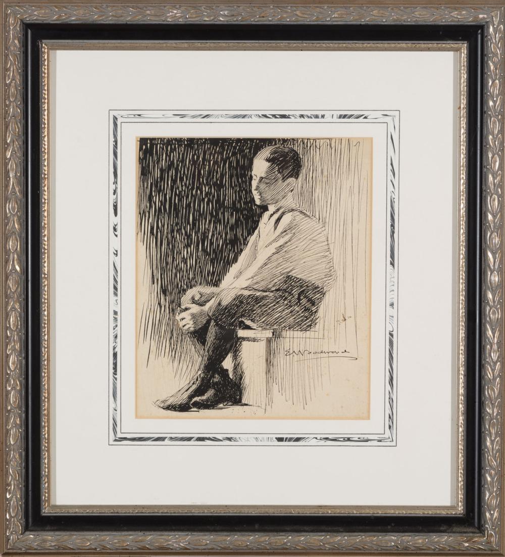 Appraisal: Ellsworth Woodward American Louisiana - Seated Boy Munich ink on