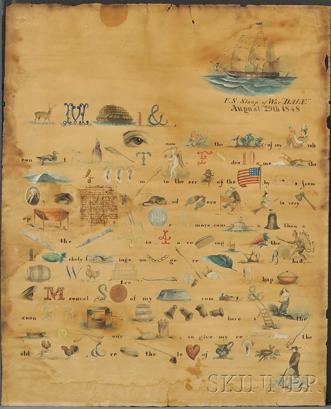 Appraisal: Sailor's Letter Rebus c watercolor and ink on paper depicting