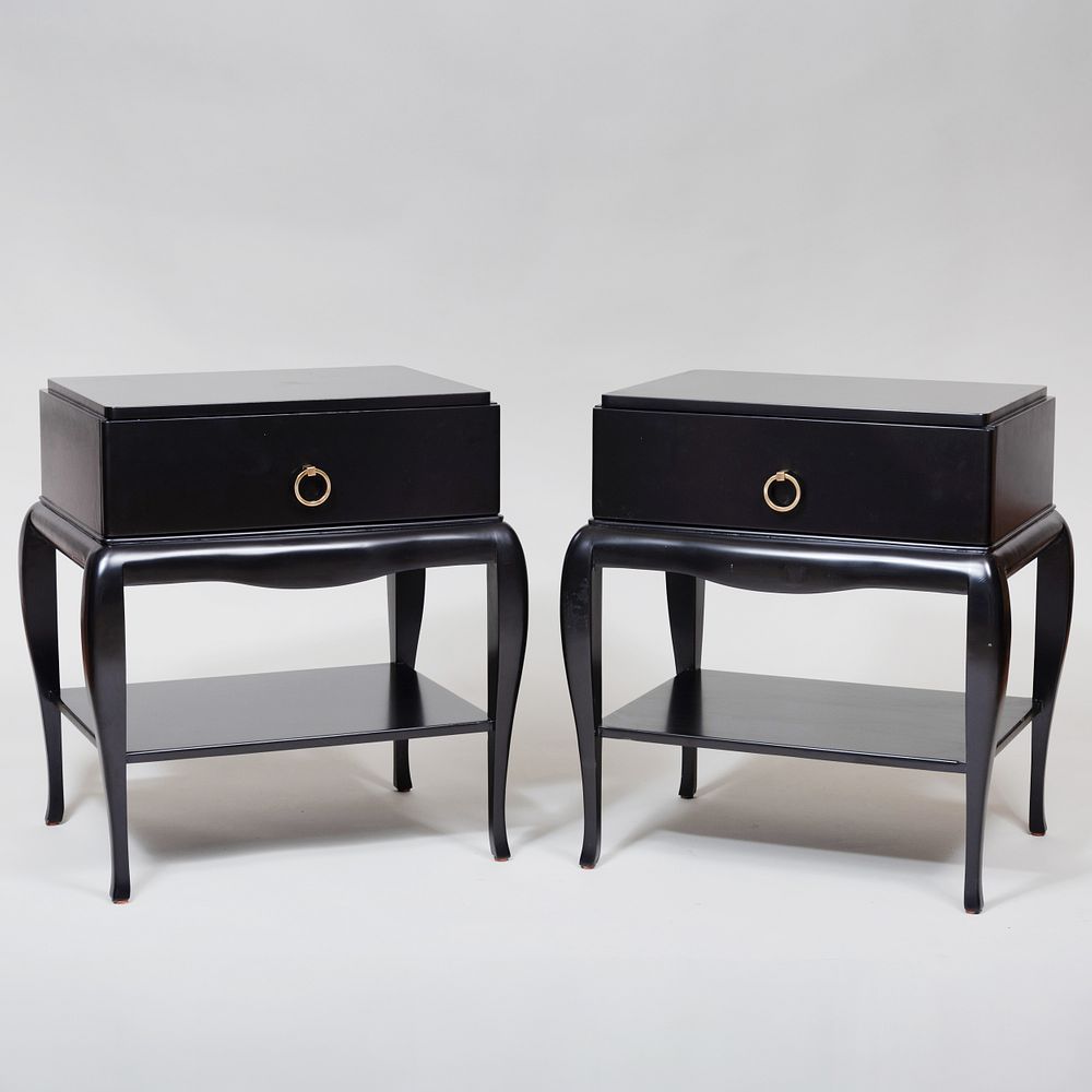 Appraisal: Pair of Bunny Williams Home Black Lacquer Bedside Tables With