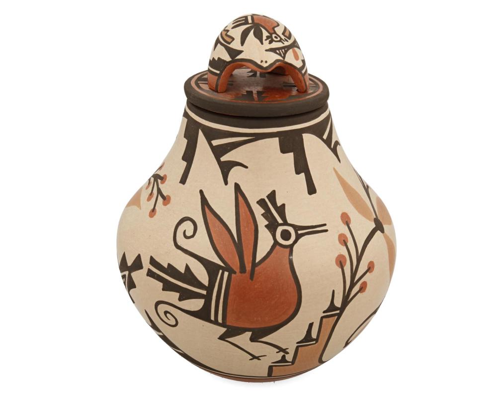 Appraisal: Elizabeth Medina b Zia Pueblo A Pueblo pottery lidded jar