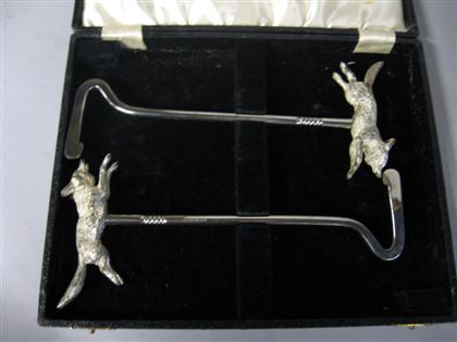 Appraisal: Pair of English silverplate fox handle boot pulls retailed by