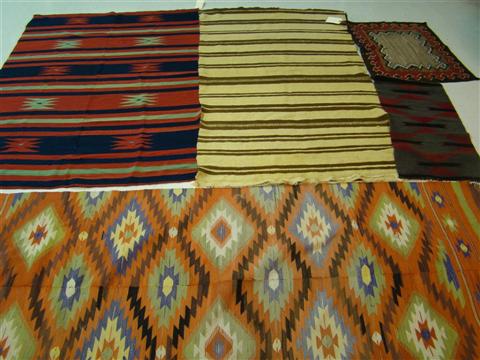 Appraisal: FIVE NATIVE AMERICAN MEXICAN RUGS AND BLANKETS Including a cream