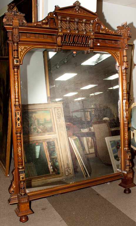 Appraisal: Aesthetic Movement carved walnut pier mirror possibly Herter Brothers New