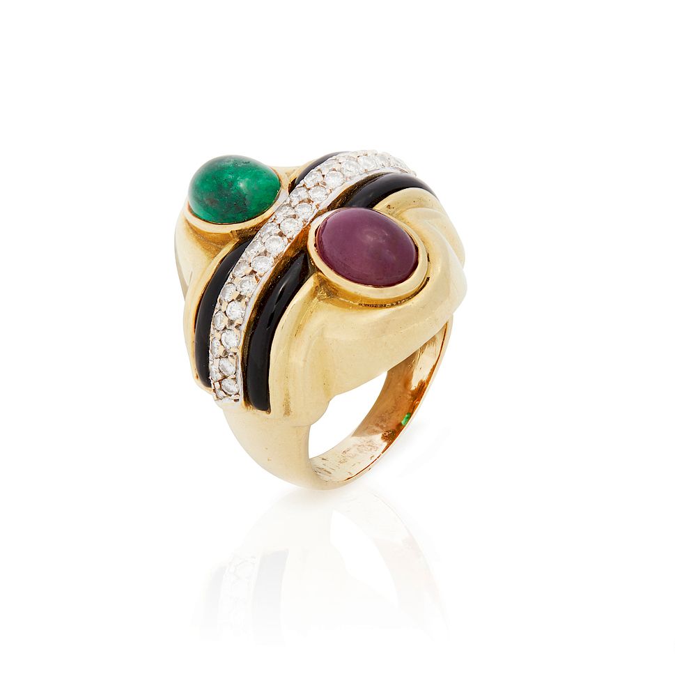 Appraisal: k Emerald Ruby and Diamond Ring k yellow gold emerald