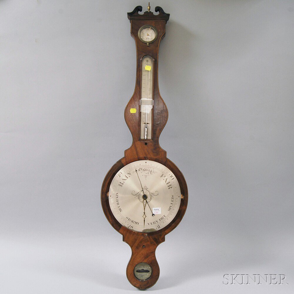 Appraisal: Wheel Barometer with mahogany case -in silvered dial no bezel