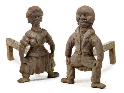 Appraisal: Pair of cast iron figural andironsIn the form of a