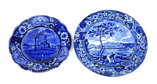 Appraisal: Staffordshire blue transfer-ware two plates ''Fair Mount Near Philadelphia'' by