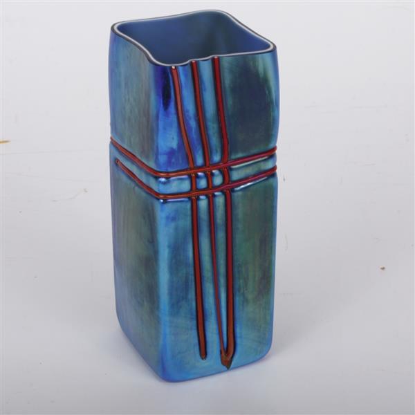 Appraisal: Carlson American Studio square form art glass vase Iridescent blue