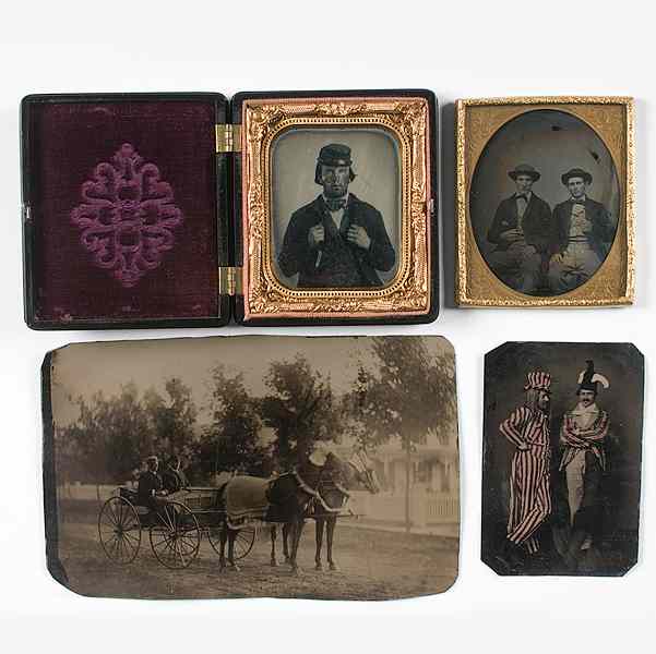 Appraisal: Outdoor Tintype of Men in a Horse-Drawn Wagon Plus Other