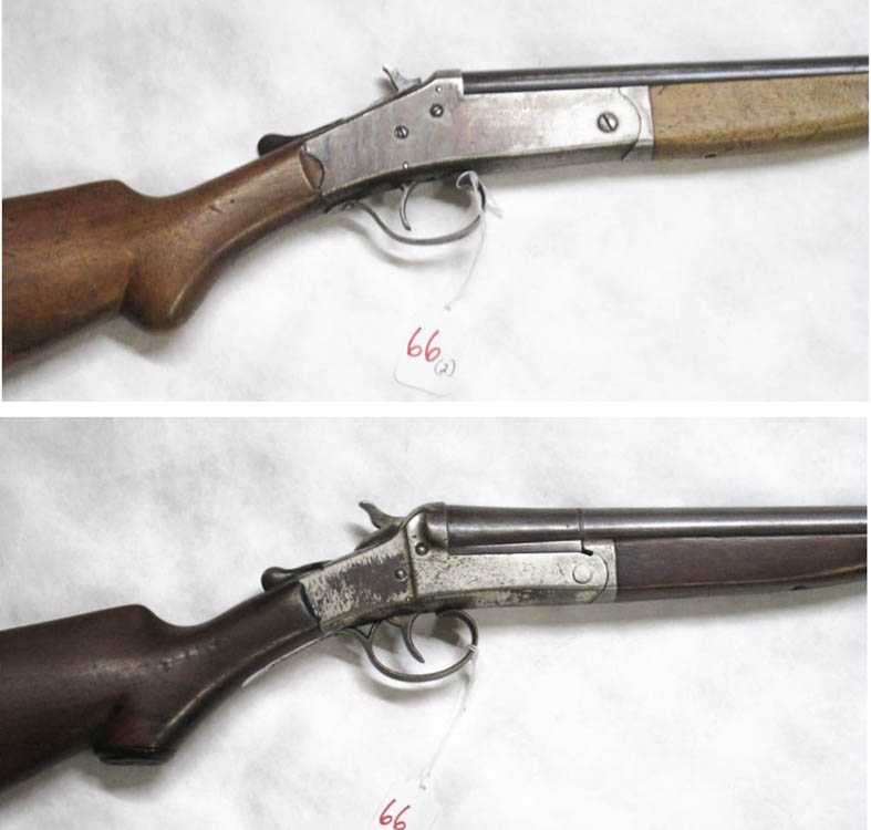 Appraisal: TWO SINGLE SHOT SHOTGUNS Stevens top break shot caliber barrel