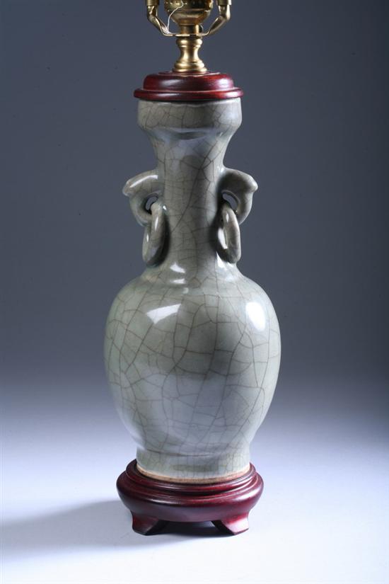 Appraisal: CHINESE GE-TYPE PORCELAIN VASE Qing Dynasty Drilled electrified - in