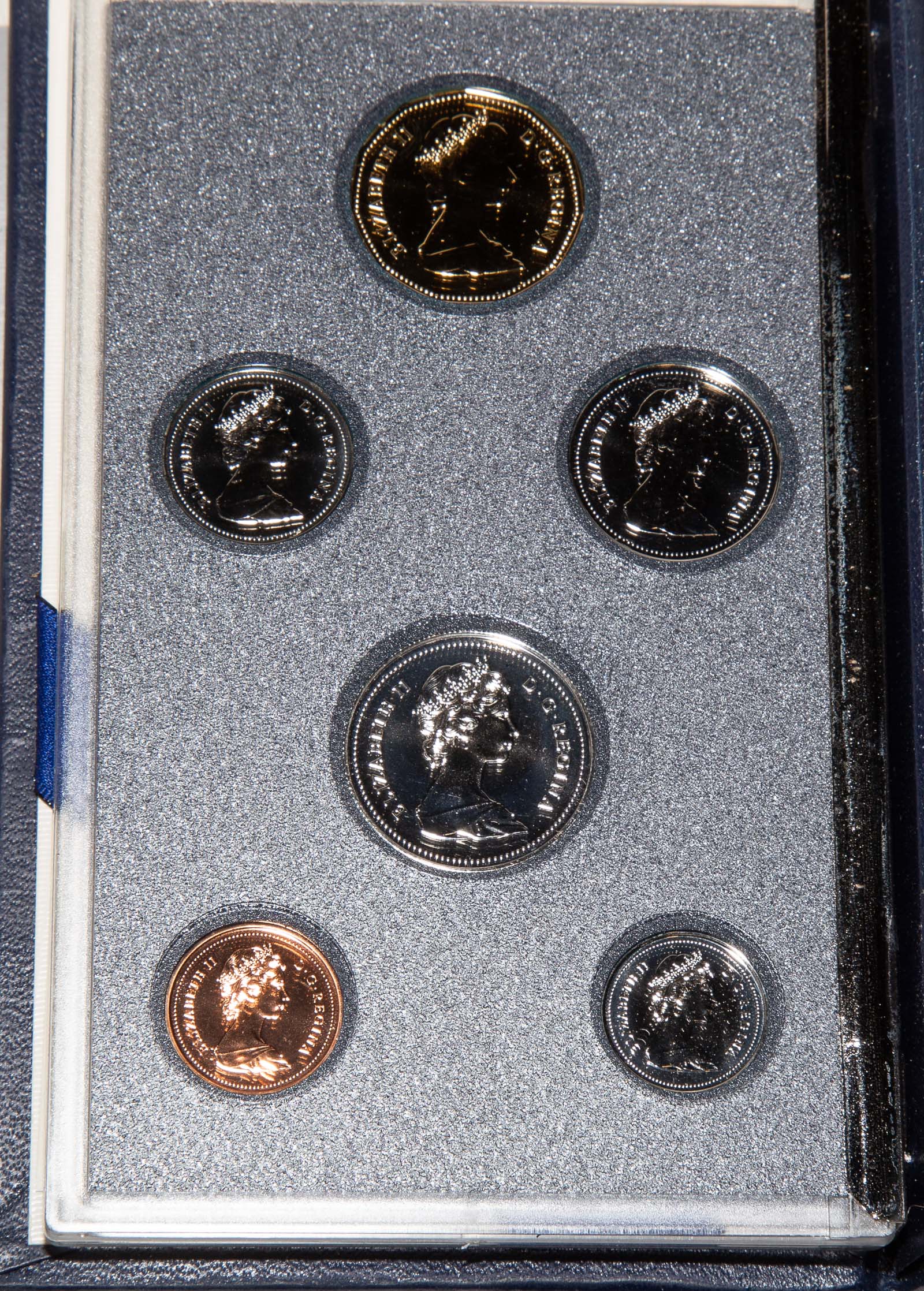 Appraisal: THREE CANADIAN PROOF SETS Six coin sets with Clad Dollar