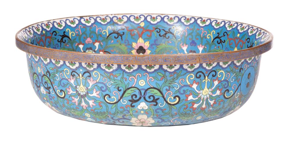 Appraisal: Large Chinese Cloisonne Enamel Bowl Qing Dynasty - decorated with