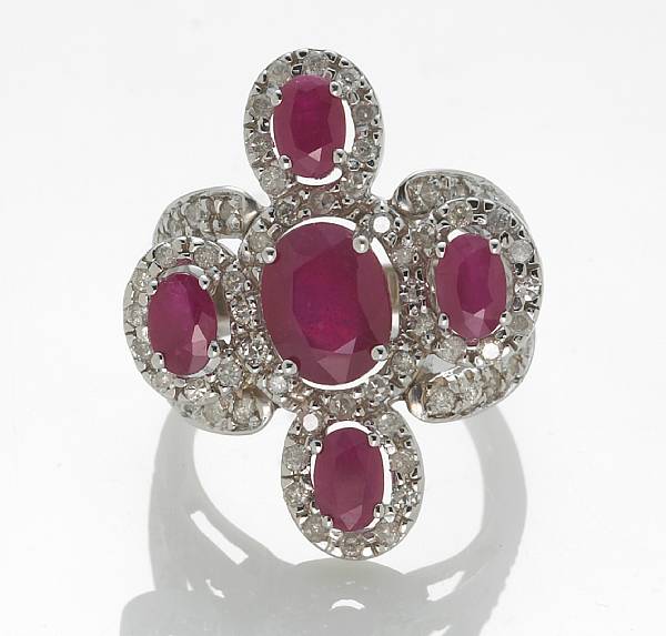 Appraisal: A ruby diamond and k white gold ring estimated total