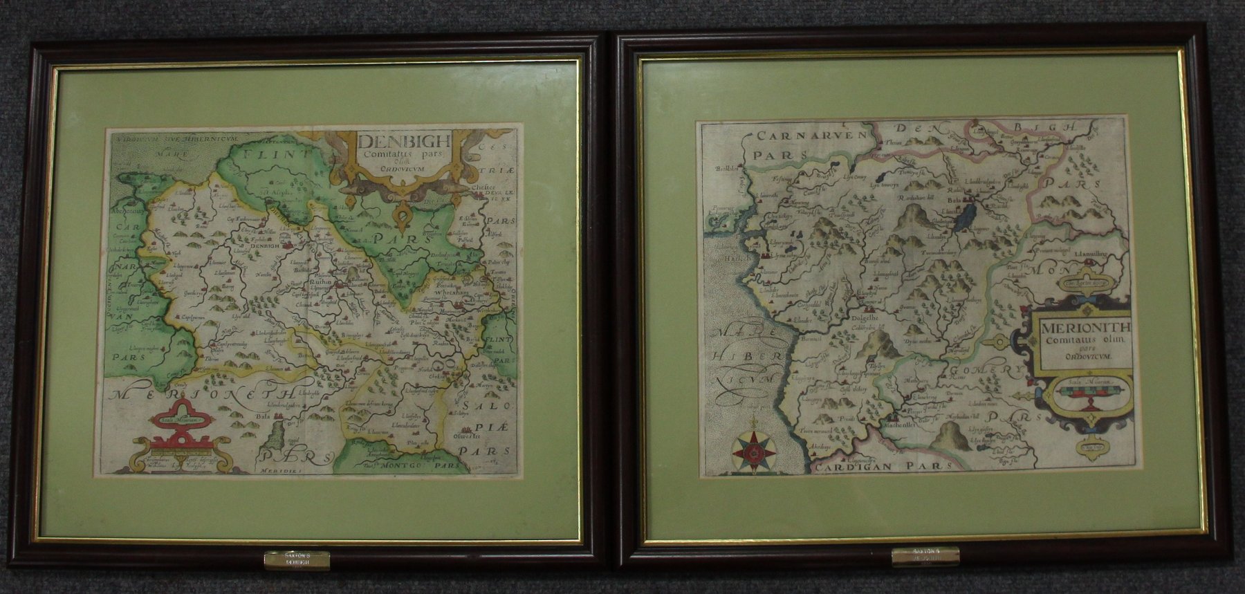 Appraisal: Christopher Saxton Denbigh Merionith hand-coloured maps cm x cm x