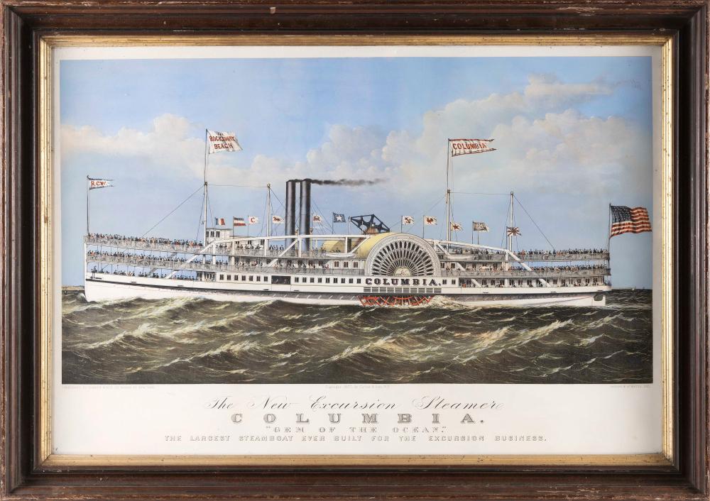 Appraisal: CURRIER IVES HAND-COLORED LITHOGRAPH THE NEW EXCURSION STEAMER COLUMBIA COPYRIGHT