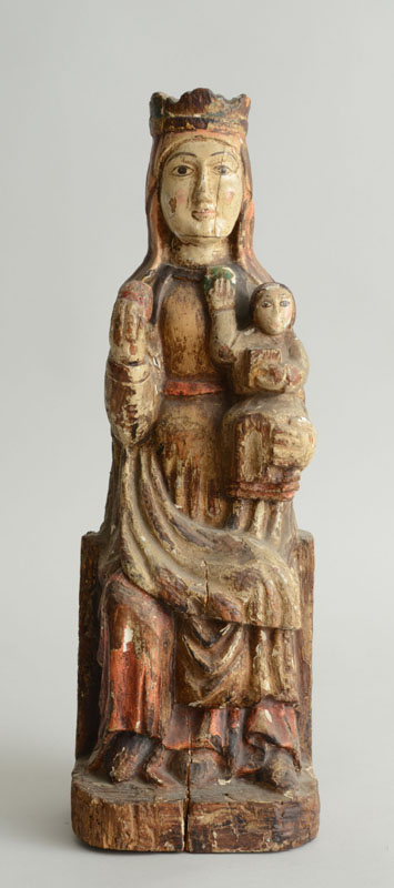 Appraisal: ITALIAN ROMANESQUE STYLE CARVED POLYCHROME WOOD GROUP THE MADONNA AND