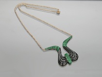 Appraisal: Carved Malachite Onyx Deco Necklace Unusual shape pendant of carved