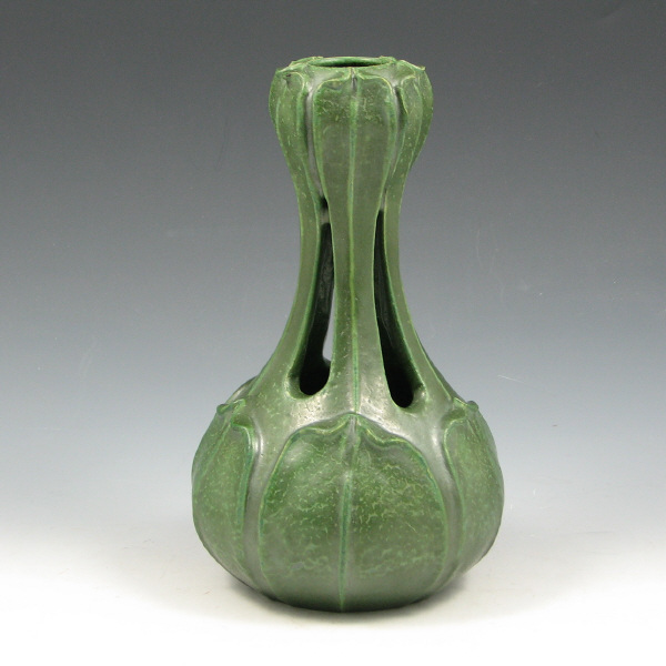 Appraisal: Matte green Ephraim Faience Pottery experimental vase from Extremely intricate