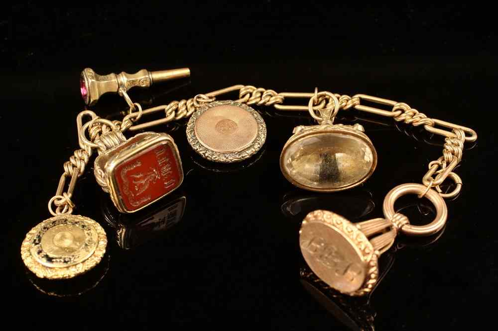 Appraisal: BRACELET - Antique K Yellow Gold Charm Bracelet with antique