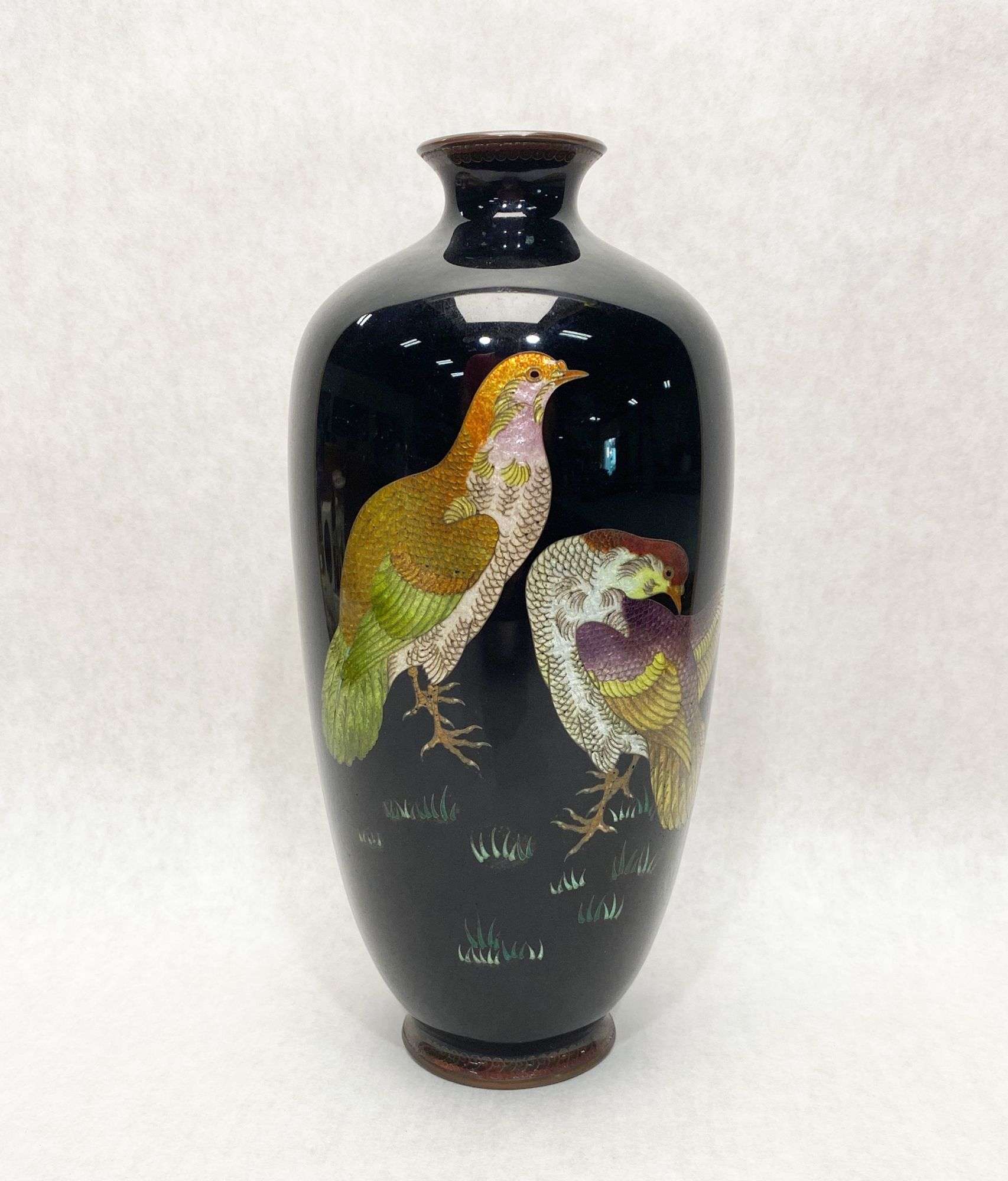 Appraisal: Japanese Meiji Period Cloisonne Pheasants Vase tall at widest Condition