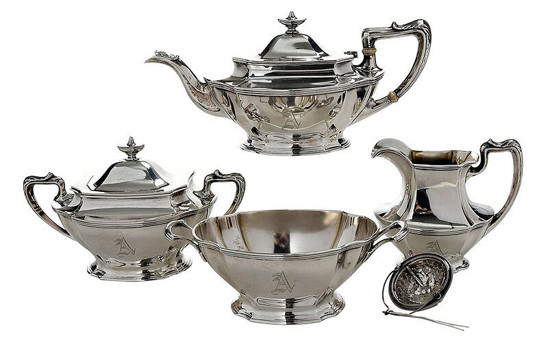 Appraisal: Four Piece Gorham Sterling Tea Service American oval forms with