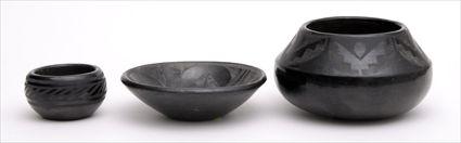 Appraisal: THREE SANTA CLARA BLACKWARE VESSELS and in diam