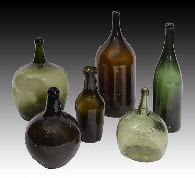 Appraisal: SIX LATE TH TH CENTURY CONTINENTAL LARGE WINE UTILITY BOTTLES