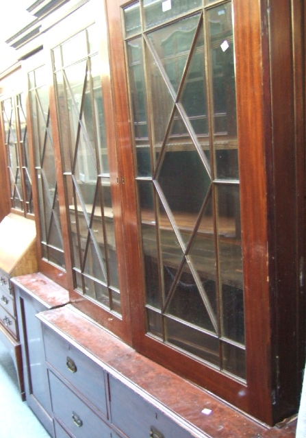 Appraisal: An early th century style mahogany breakfront bookcase cabinet the