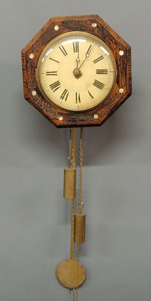 Appraisal: German hanging wall clock late th c with mother-of-pearl inlays