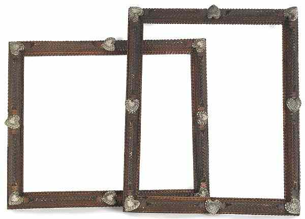 Appraisal: Pair of tramp art frames early th c with heart