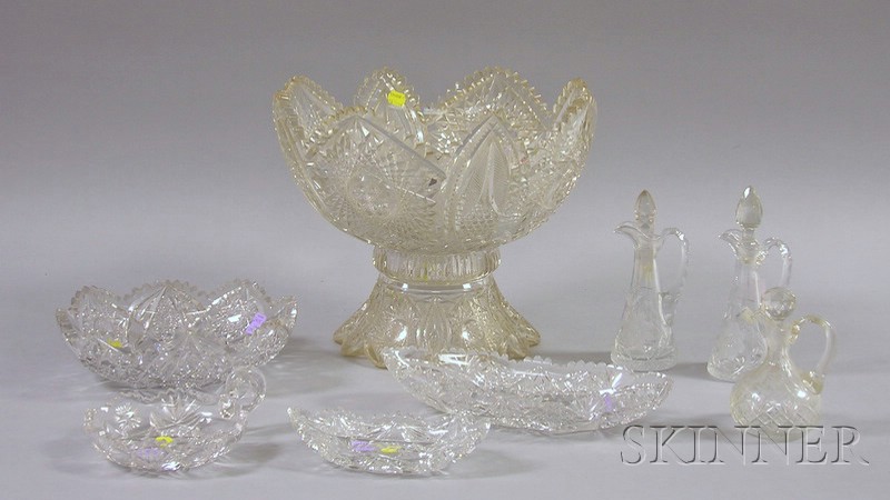 Appraisal: Eight Pieces of Colorless Cut Glass a punch bowl on