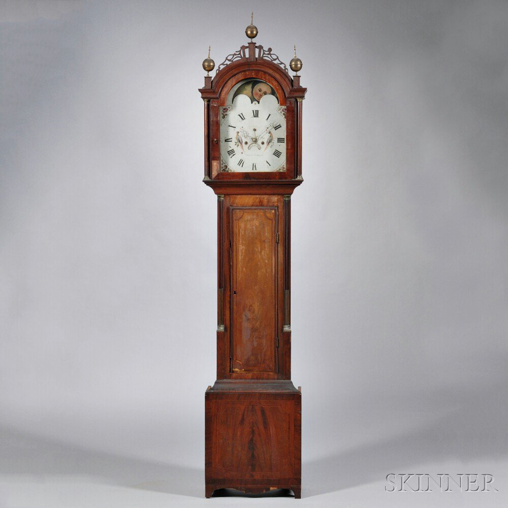 Appraisal: Simon Willard Mahogany Inlaid Tall Clock Boston c fret-top hood