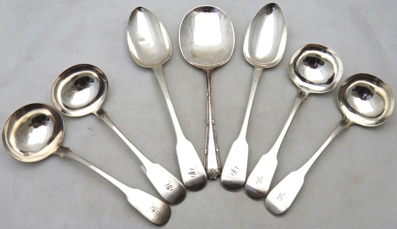 Appraisal: Four silver fiddle pattern sauce ladles each engraved with the