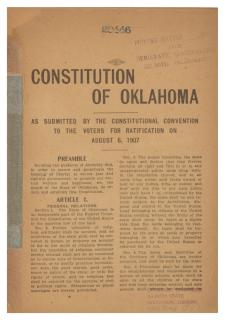 Appraisal: OKLAHOMA Constitution of Oklahoma as submitted by the constitutional convention