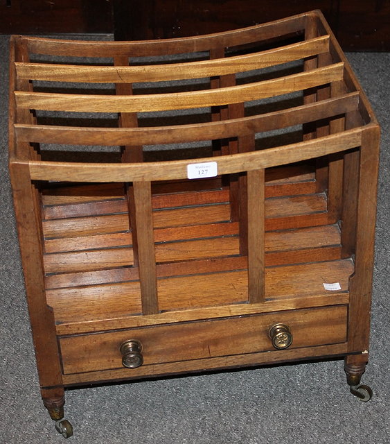 Appraisal: A TH CENTURY MAHOGANY MUSIC CANTERBURY with one fitted drawer