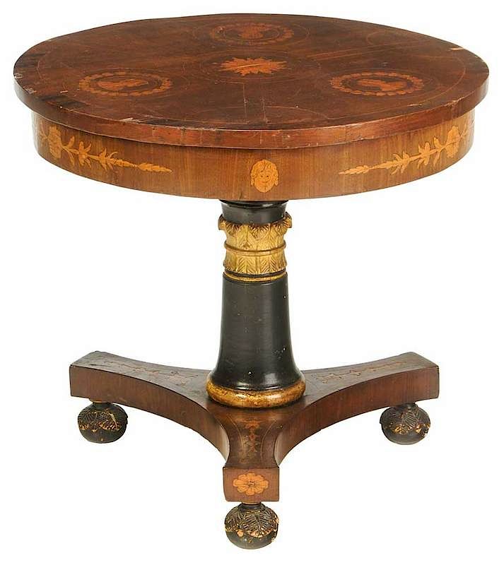 Appraisal: Italian Neoclassical Inlaid Pedestal Table Continental th century circular top