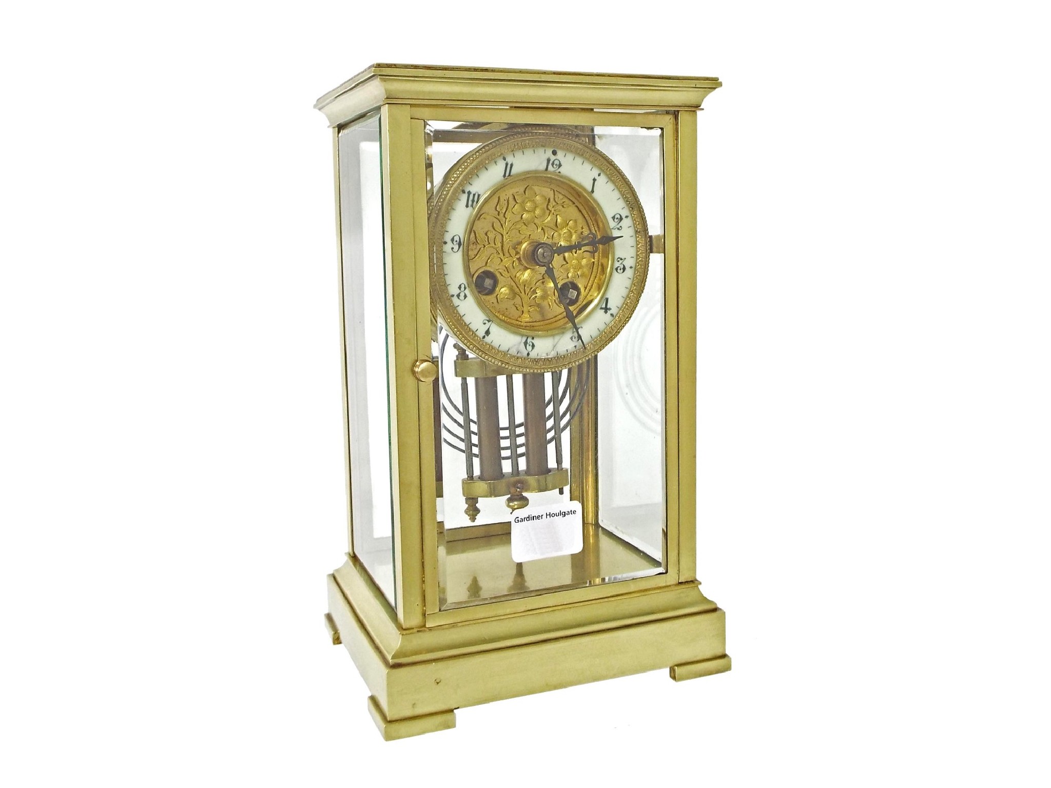 Appraisal: French brass four glass two train mantel clock the Japy