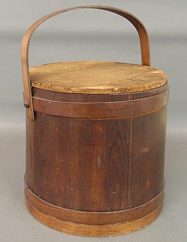 Appraisal: - Large wood firkin th c with swing handle h